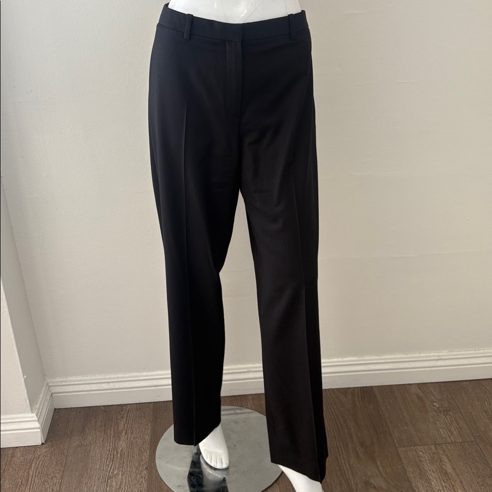 Theory Black Wide Leg Flannel Wool High Waisted Trouser Pants